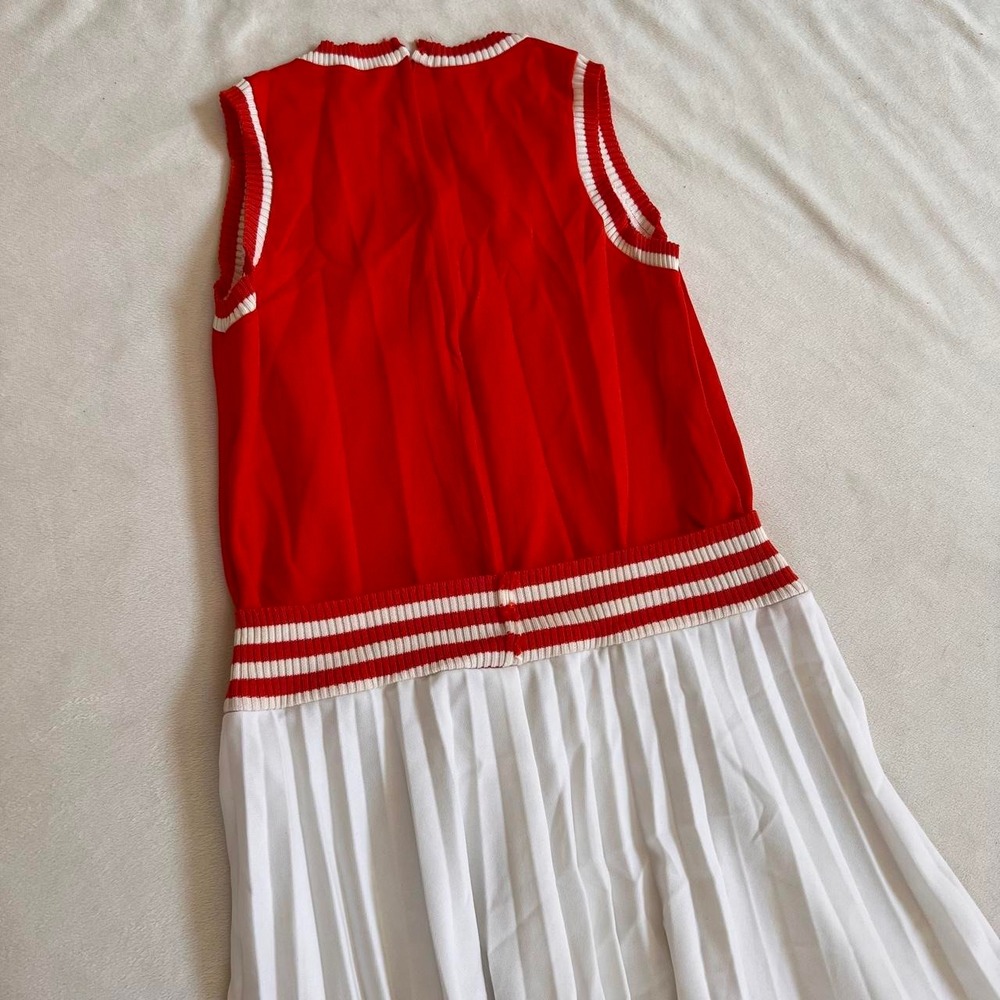✨True Vintage ✨ Red and white striped dress with white pleated skirt lettergirl - Picture 7 of 7